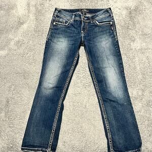 Silver Jeans Womens 28 (30x25.5) Suki Capri Western Thick Stitch Denim Pants